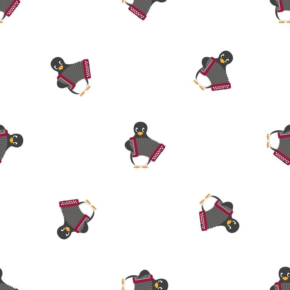 Penguin play harmonica pattern seamless vector