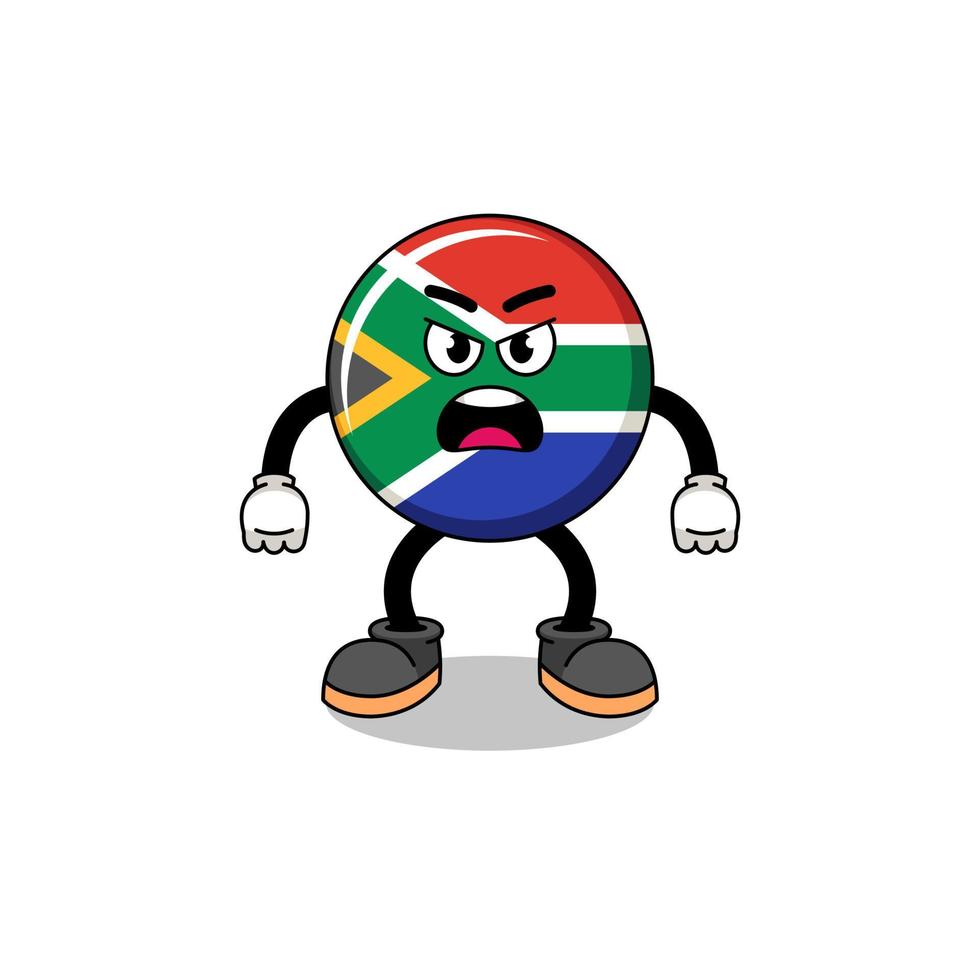 ilustración de dibujos animados de bandera de sudáfrica con expresión enojada vector