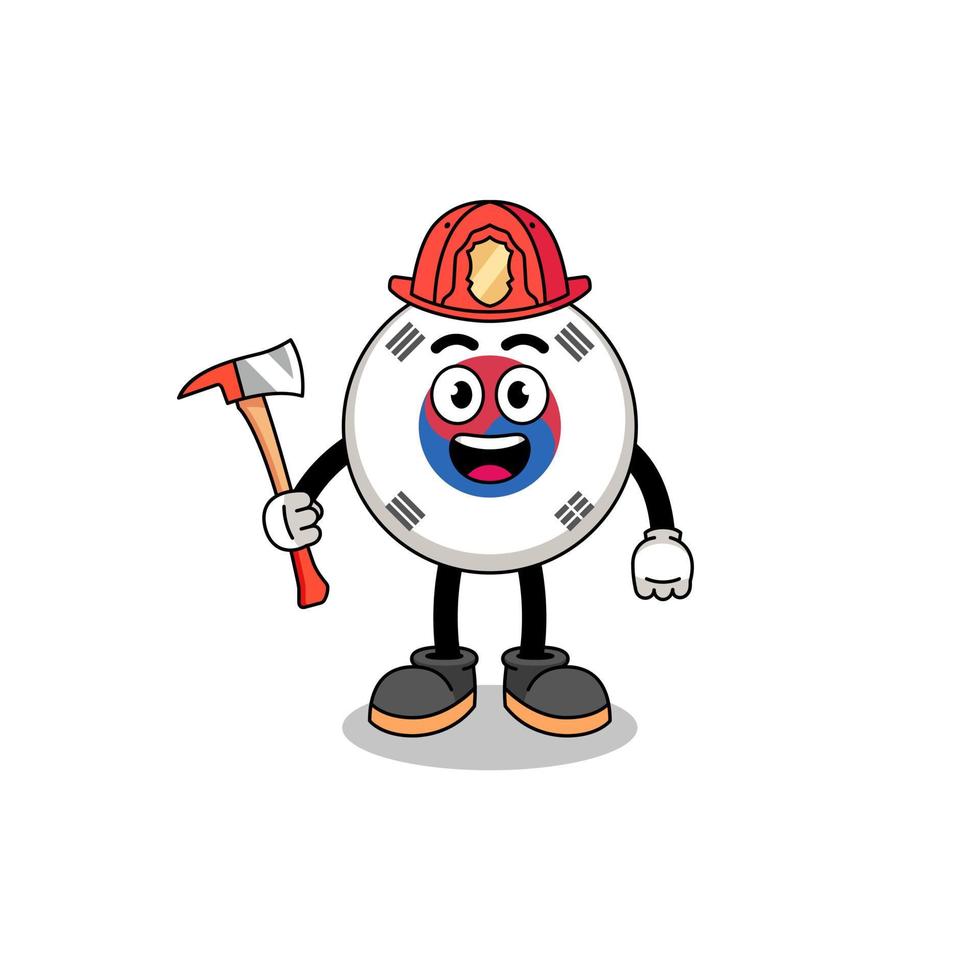 Cartoon mascot of south korea flag firefighter vector