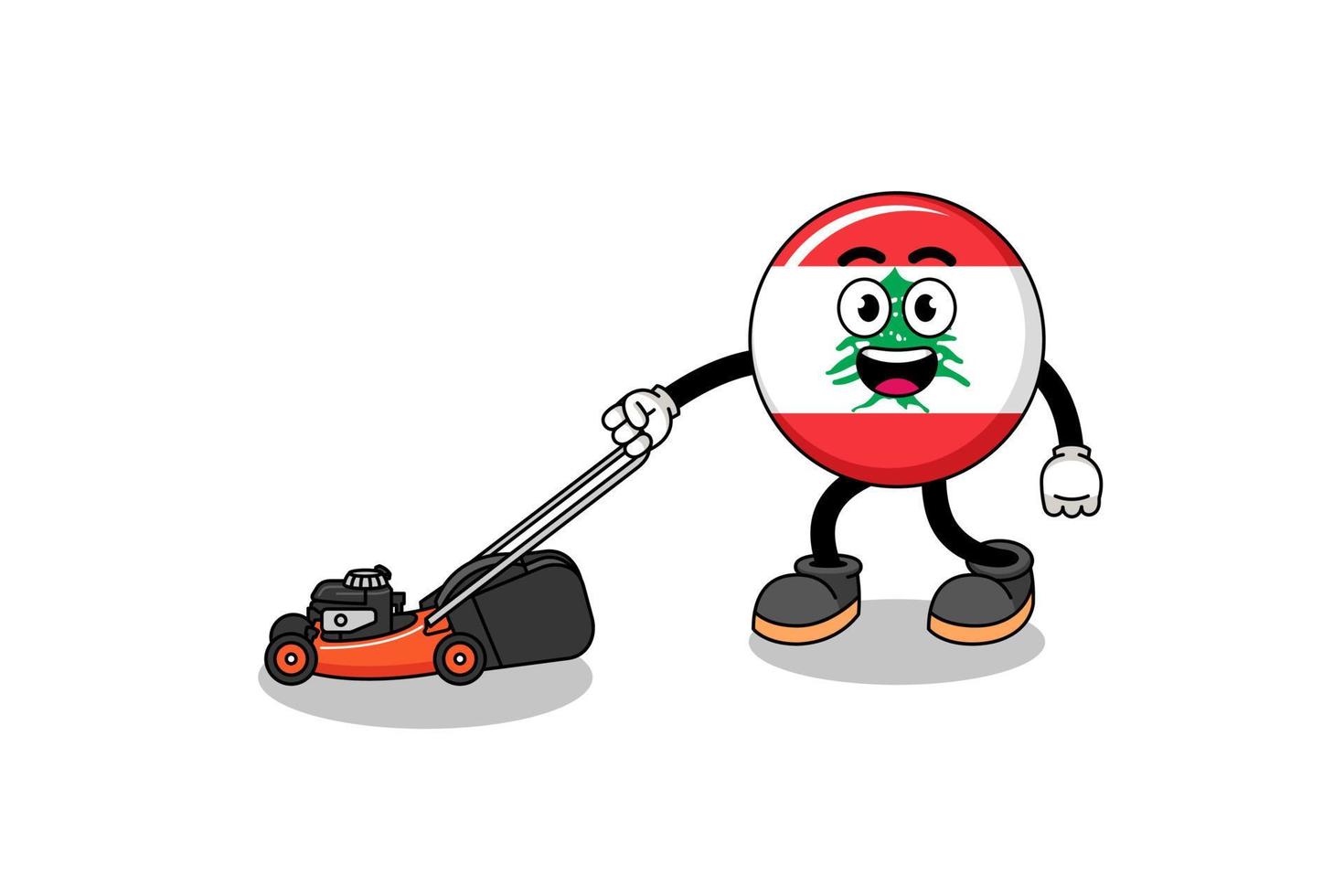 lebanon flag illustration cartoon holding lawn mower vector