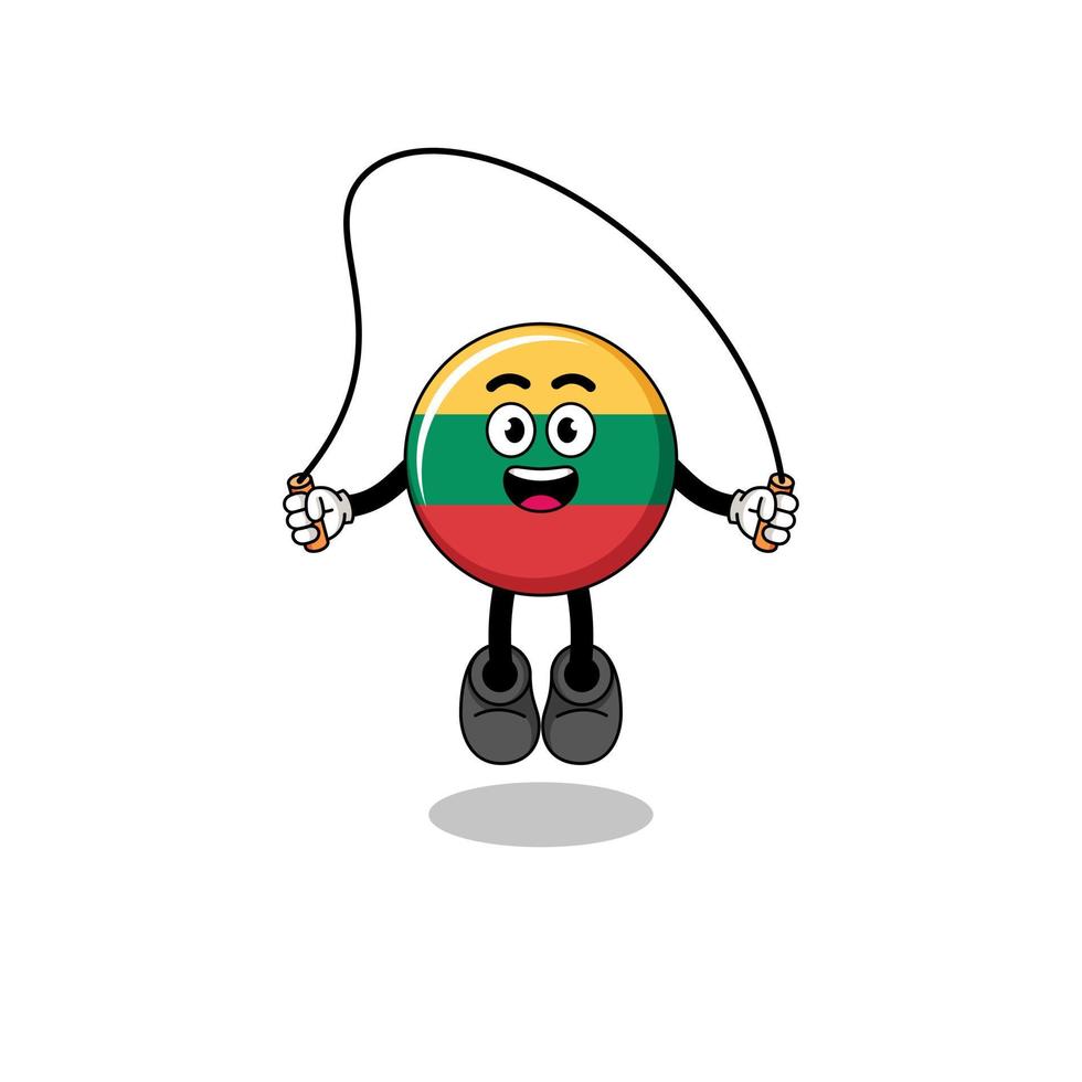 la caricatura de la mascota de la bandera de lituania está jugando a saltar la cuerda vector