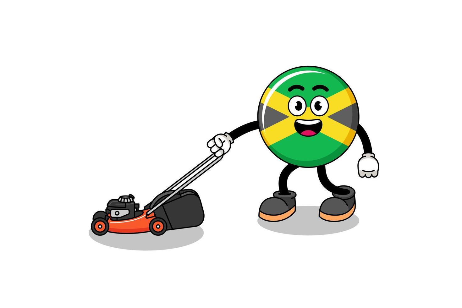 jamaica flag illustration cartoon holding lawn mower vector