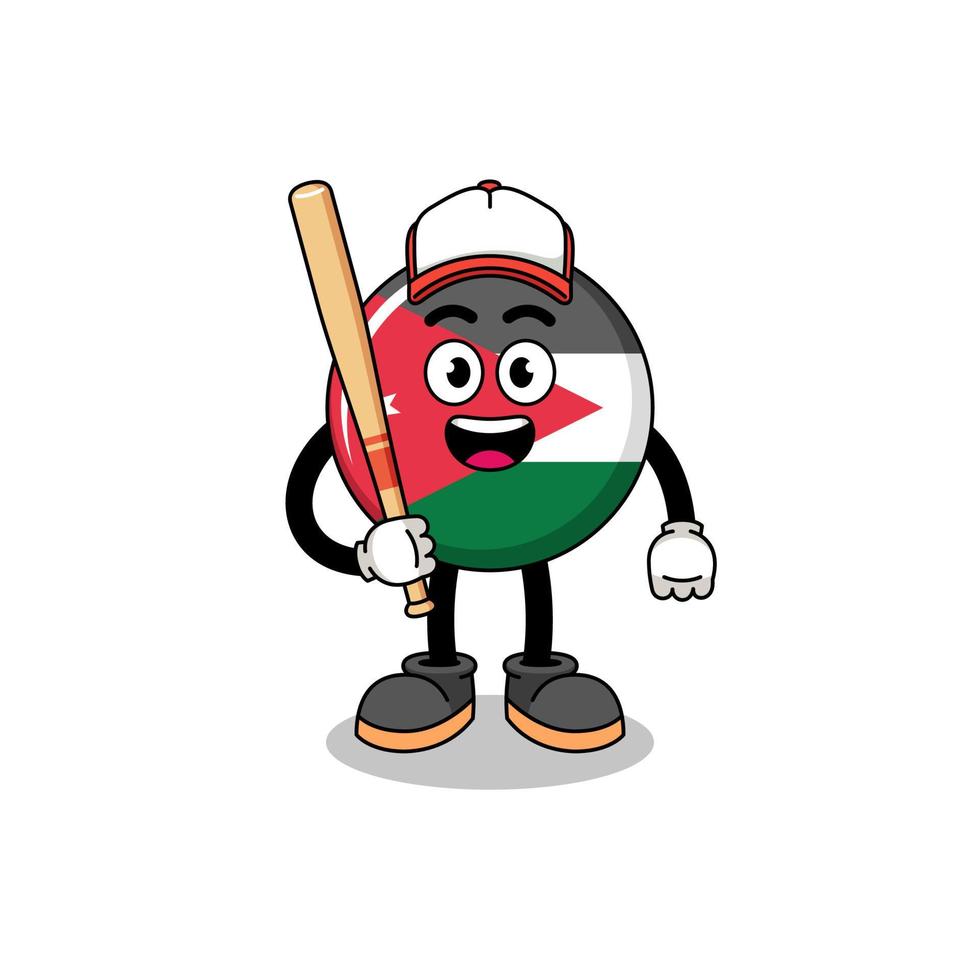 caricatura de la mascota de la bandera jordana como jugador de béisbol vector