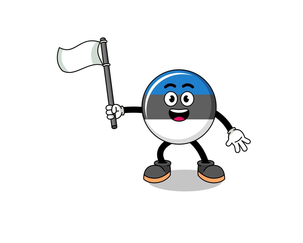 Cartoon Illustration of estonia flag holding a white flag vector