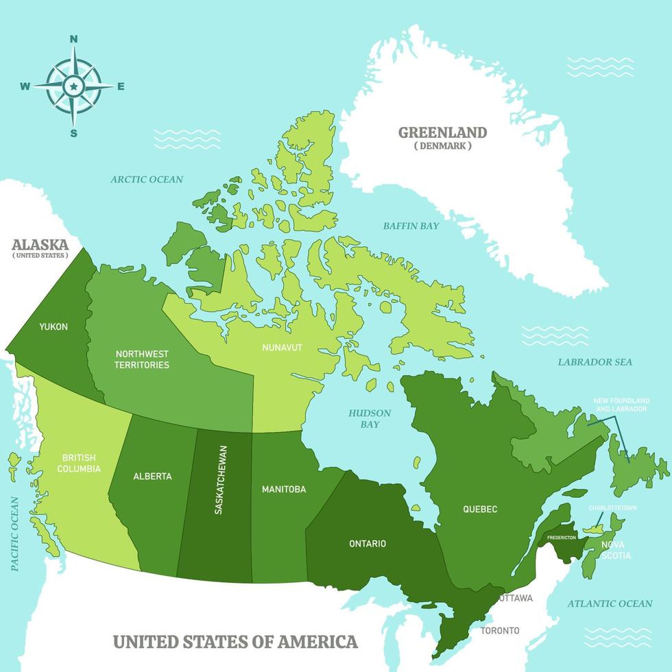 mapa de canadá con nombre de país detallado vector