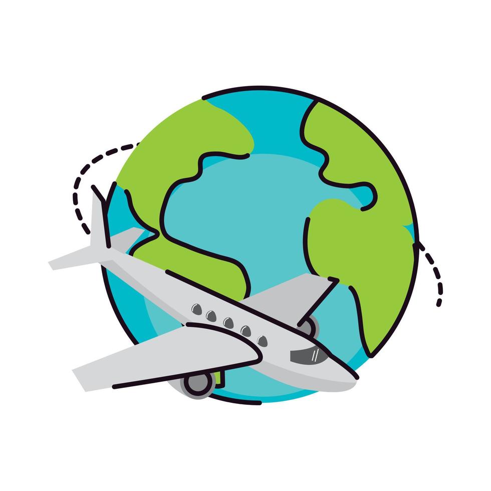 plane around world, trip and travel vector