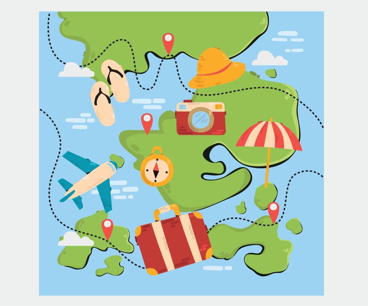 Map with Travel Elements Illustration vector