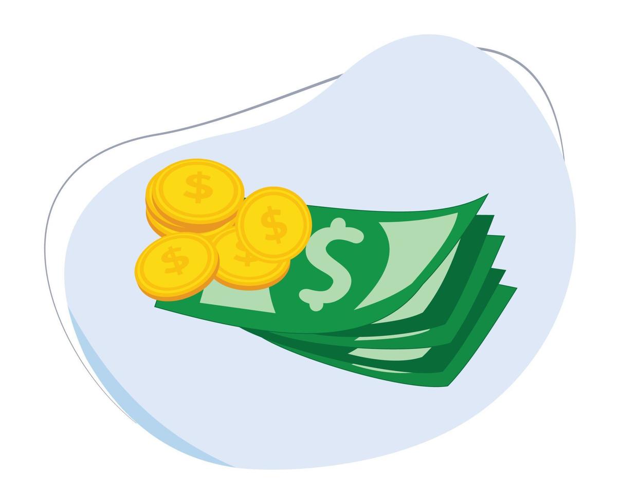 illustration of banknotes and dollar coins. illustration of banknotes and gold coins vector