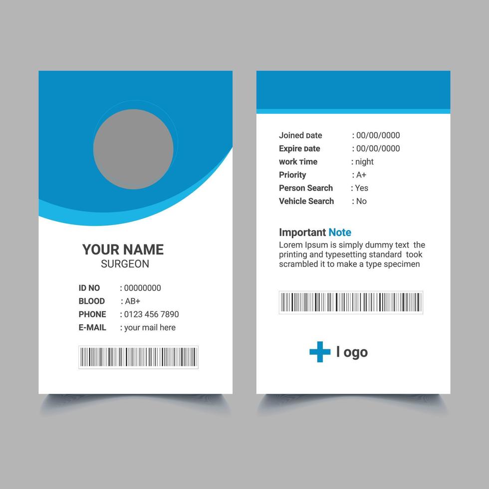 tarjeta de identificación médica, plantilla de tarjeta de identificación. vector