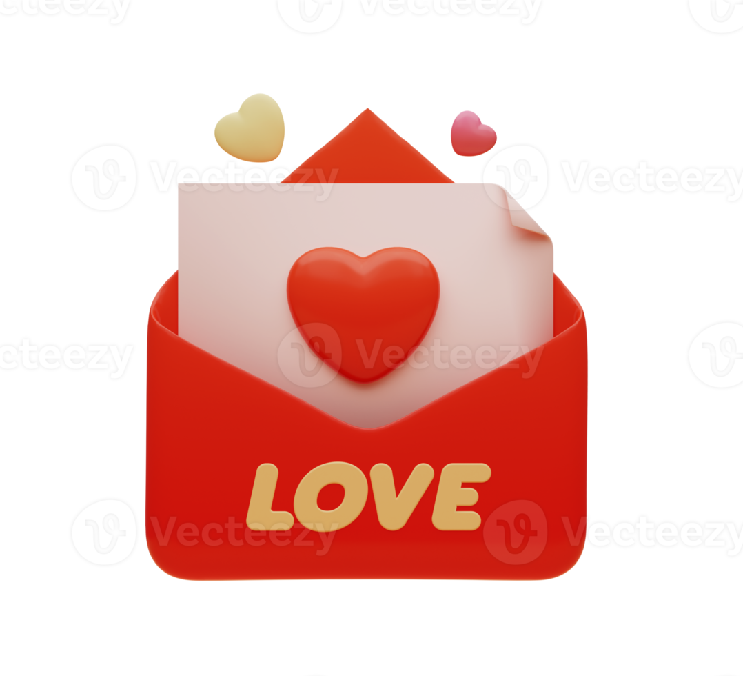 3D rendering. Love envelope or love mail. png