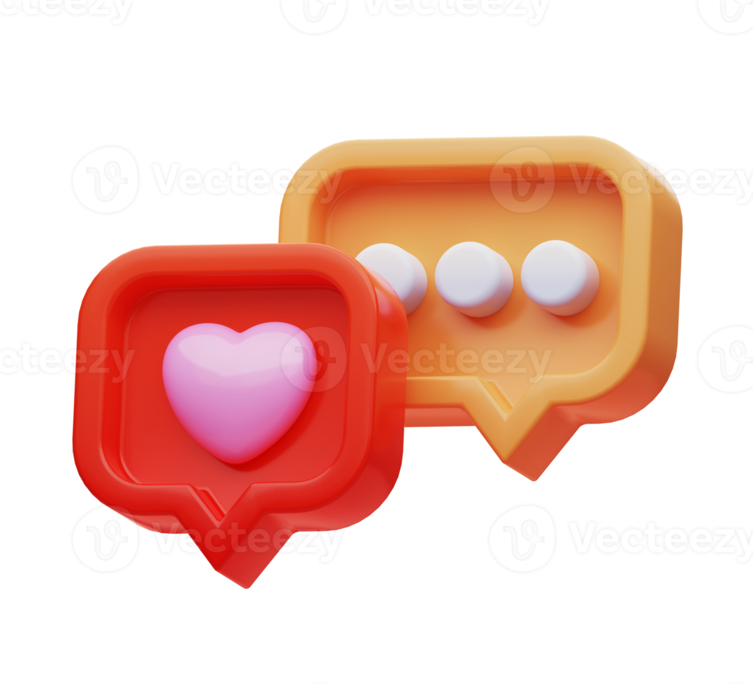 rendu 3d. symbole de chat en ligne de rencontres. icône de la Saint-Valentin. png