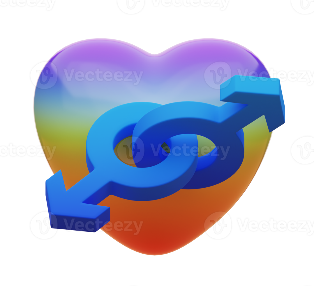 3d weergave. homo symbool of homoseksueel symbool en regenboog hart. png