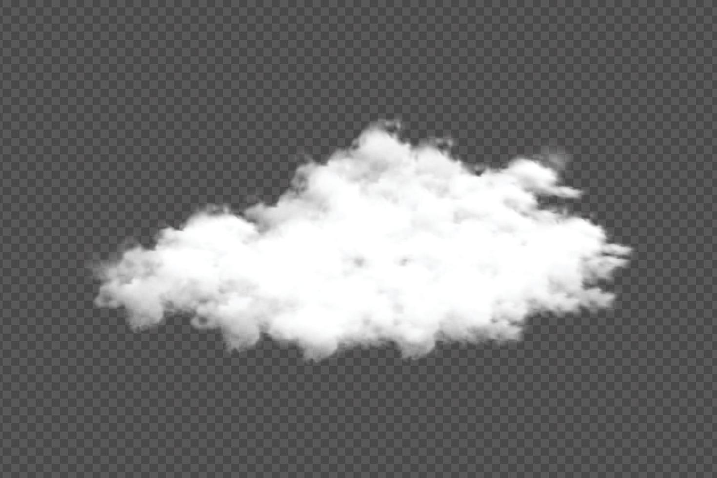 vector de nube densa aislado en un fondo oscuro. niebla realista o vector de humo para el diseño de tormentas o clima soleado. cielo nublado o diseño ambiental de smog en un fondo transparente para plantillas.