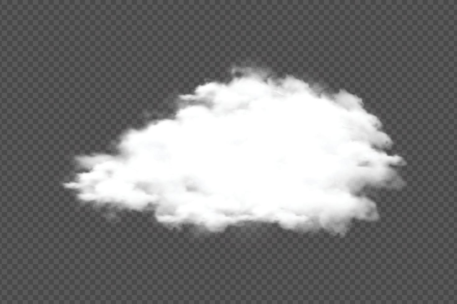 vector de nube de humo y niebla sobre un fondo transparente oscuro. nubes blancas y vectores de niebla para el diseño o manipulación de plantillas. nube realista aislada para tormenta o diseño de cielo.