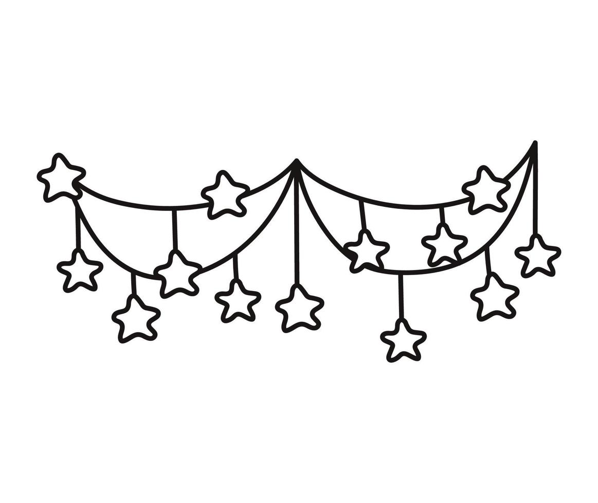 Decoration with stars. Cartoon style. Hand drawn line art vector illustration isolated on white background.