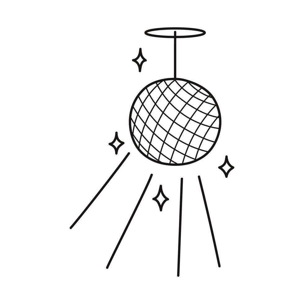 bola de discoteca con estrellas. estilo de dibujos animados elemento de diseño ilustración de vector de arte de línea dibujada a mano aislada sobre fondo blanco.