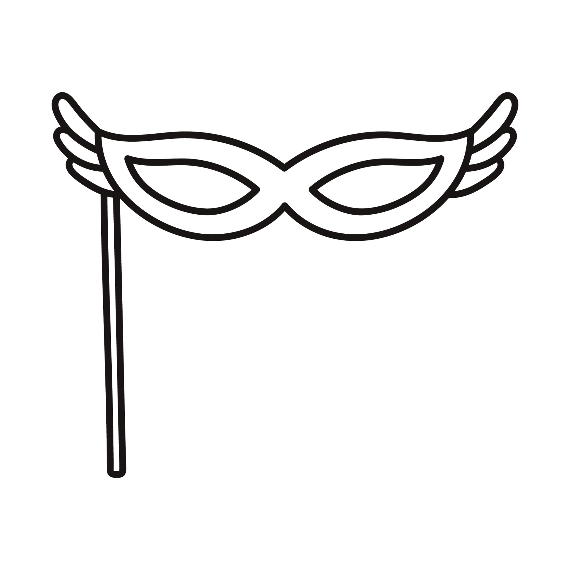 Carnival mask with stick. Fashion accessory with wings. Cartoon style. Design element. Hand