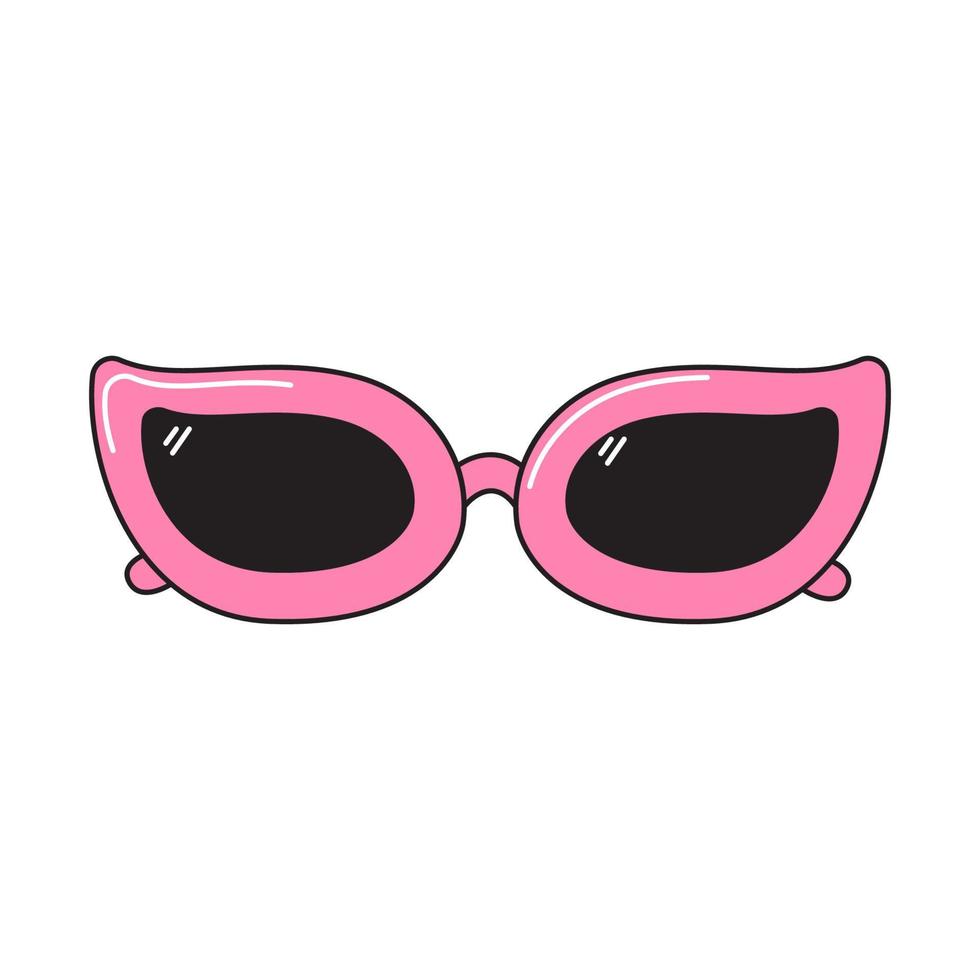 Cat's eye lens pink-rimmed glasses retro 90s style. Colorful vector sticker isolated on white background.