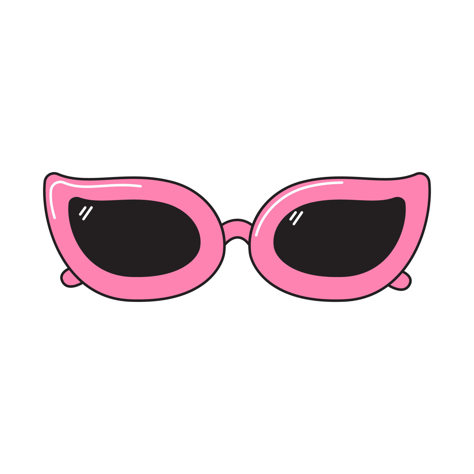 Cat's eye lens pink-rimmed glasses retro 90s style. Colorful vector