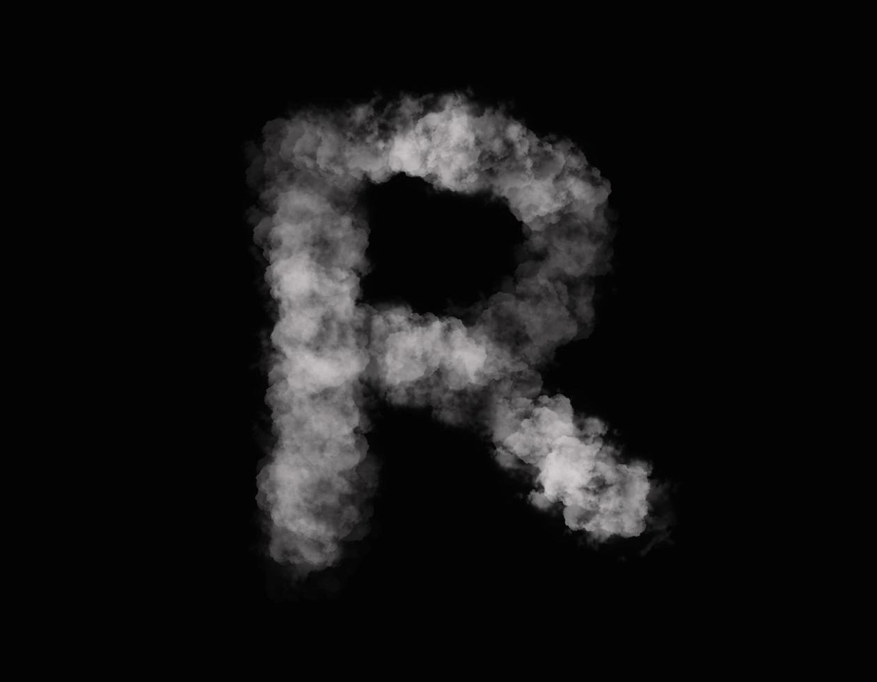 realistic smoke R alphabet spreading on dark background photo