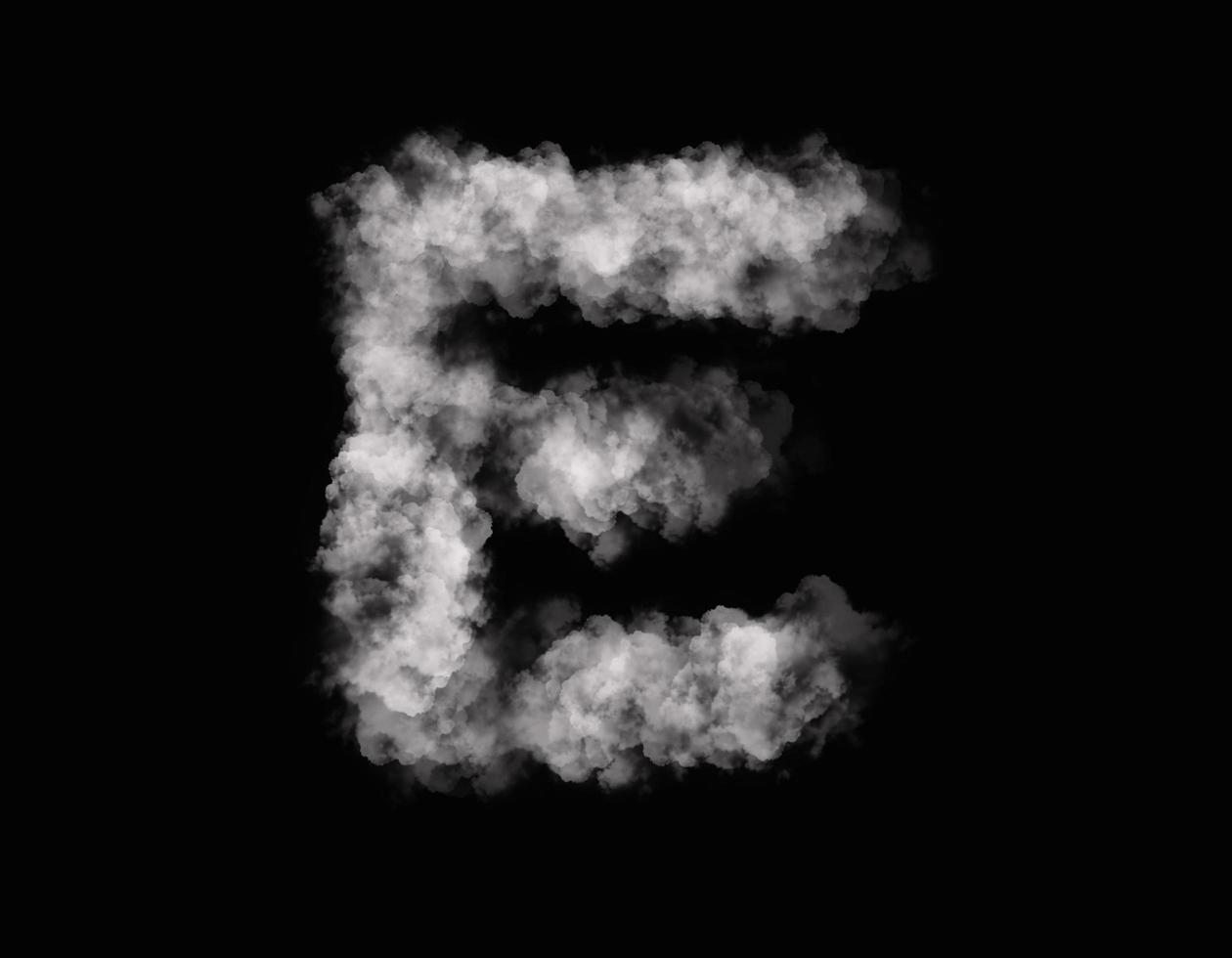 realistic smoke E alphabet spreading on dark background photo