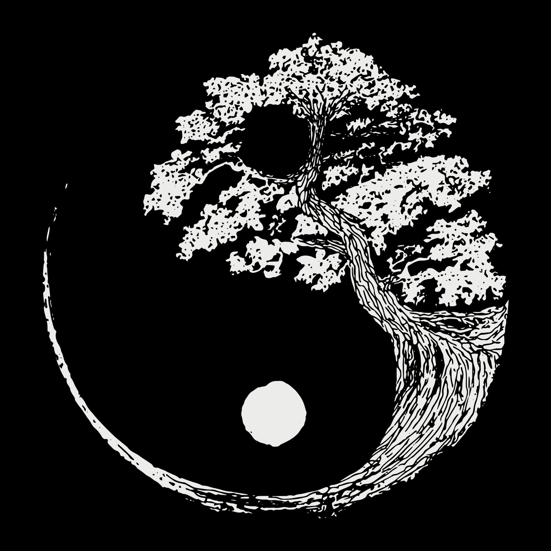 Black and white bonsai tree on yin yang symbol 19148495 Vector Art at