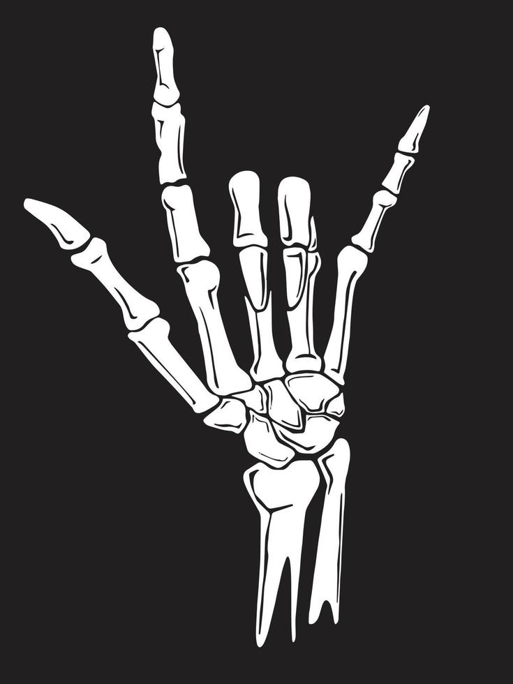 Vector illustration of a skeleton hand with a sign of love.