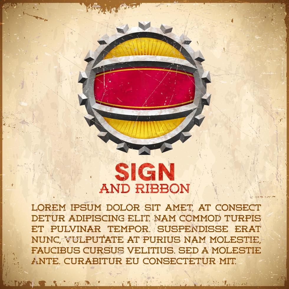 Vintage card with chrome gear label with ribbon vector