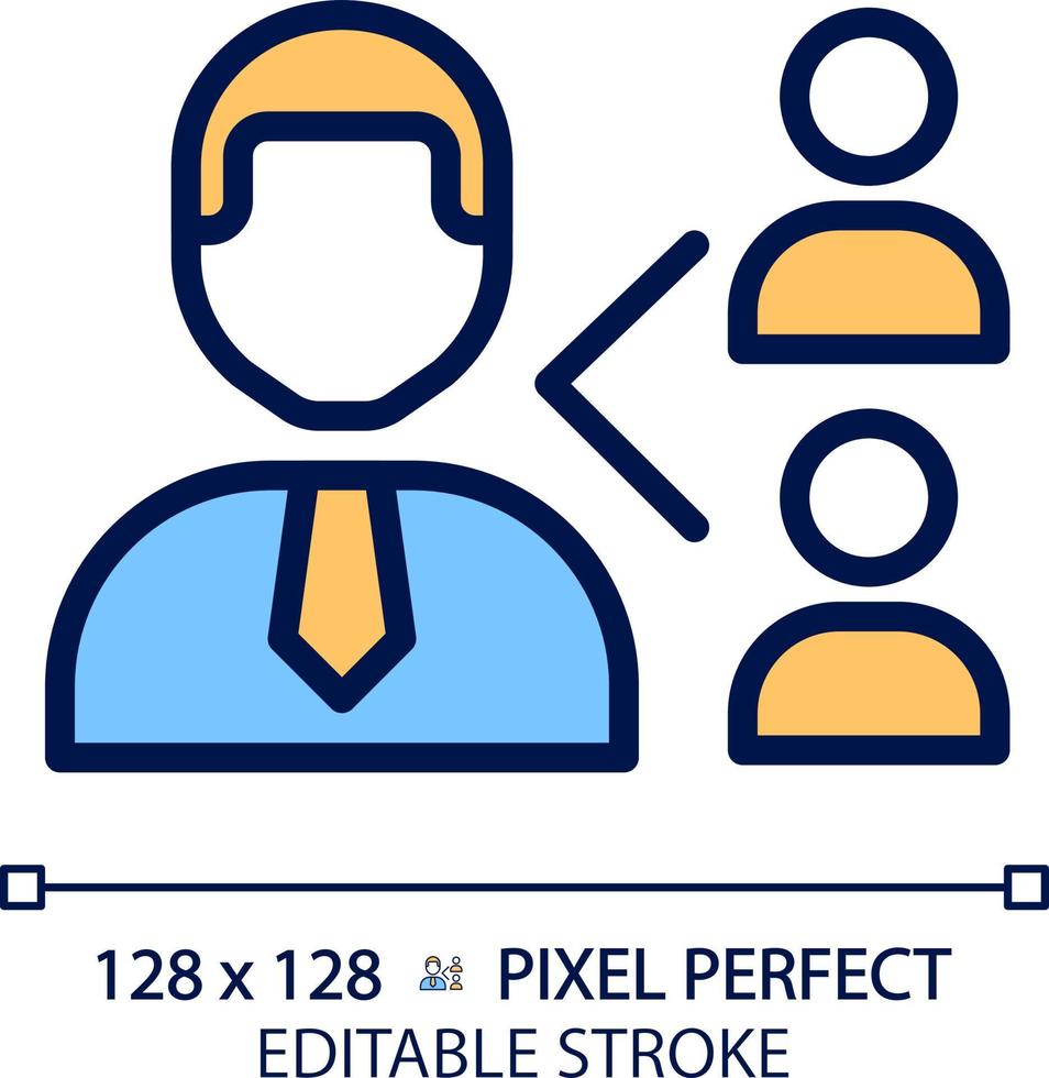 Employee referral pixel perfect RGB color icon. Recommend candidate for position. Human resources. Recruitment process. Isolated vector illustration. Simple filled line drawing. Editable stroke