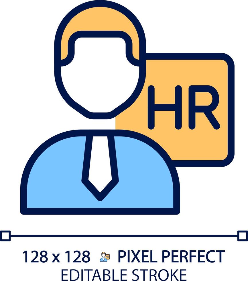 HR manager pixel perfect RGB color icon. Coordinates recruitment process. Human resources department. Work position. Isolated vector illustration. Simple filled line drawing. Editable stroke
