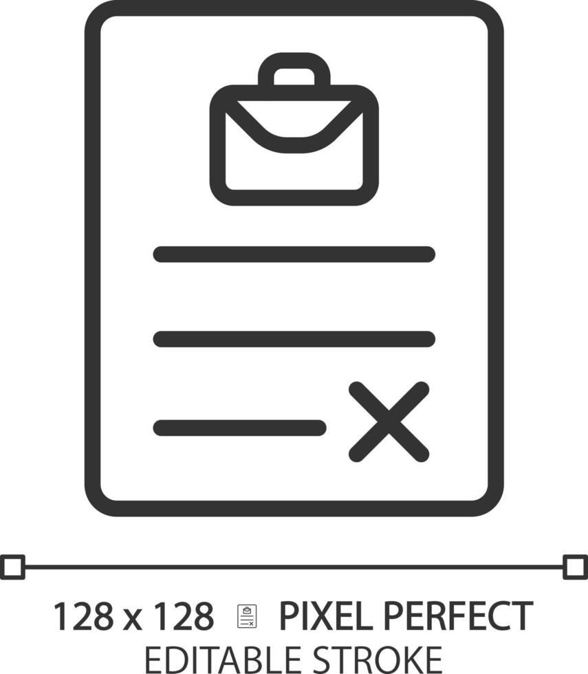 Employment contract pixel perfect linear icon. Company and employee agreement. Terms and conditions. Legal document. Thin line illustration. Contour symbol. Vector outline drawing. Editable stroke