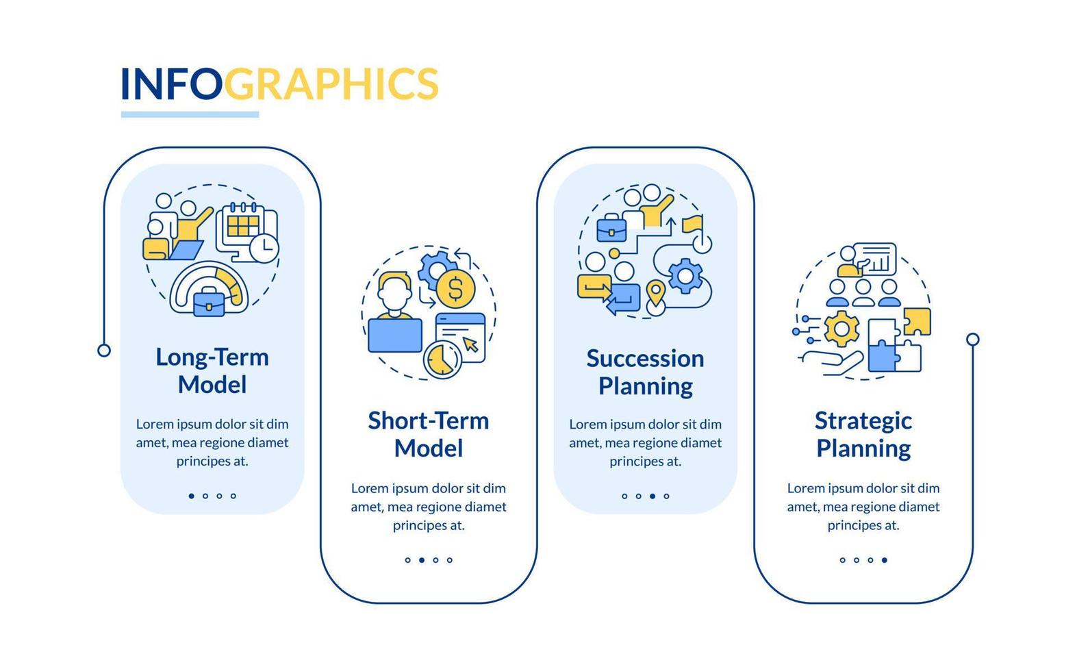 IT staffing models blue rectangle infographic template. Hiring. Data visualization with 4 steps. Editable timeline info chart. Workflow layout with line icons. Lato-Bold, Regular fonts used vector