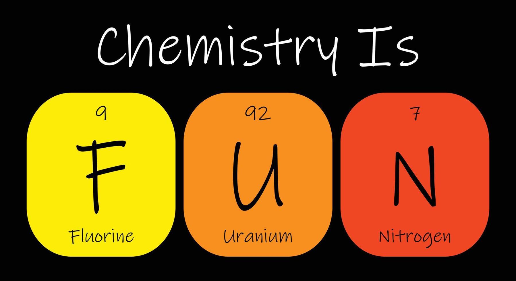 la química es divertida. frase graciosa con la tabla periódica de los elementos químicos. vector