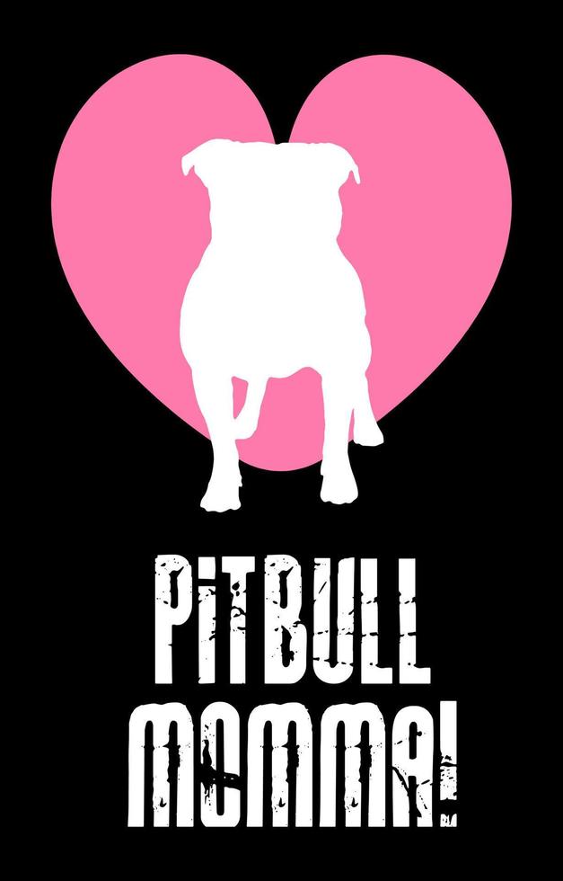 letras de pitbull momma con un corazón rosa y una silueta de pitbull. vector