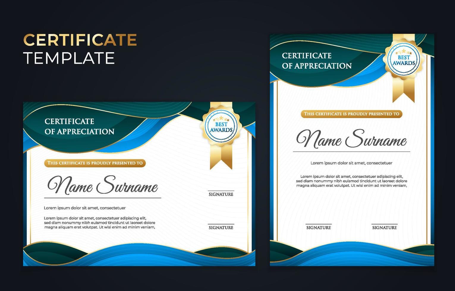 Modern Gradient Certificates of Achievements Template Set vector