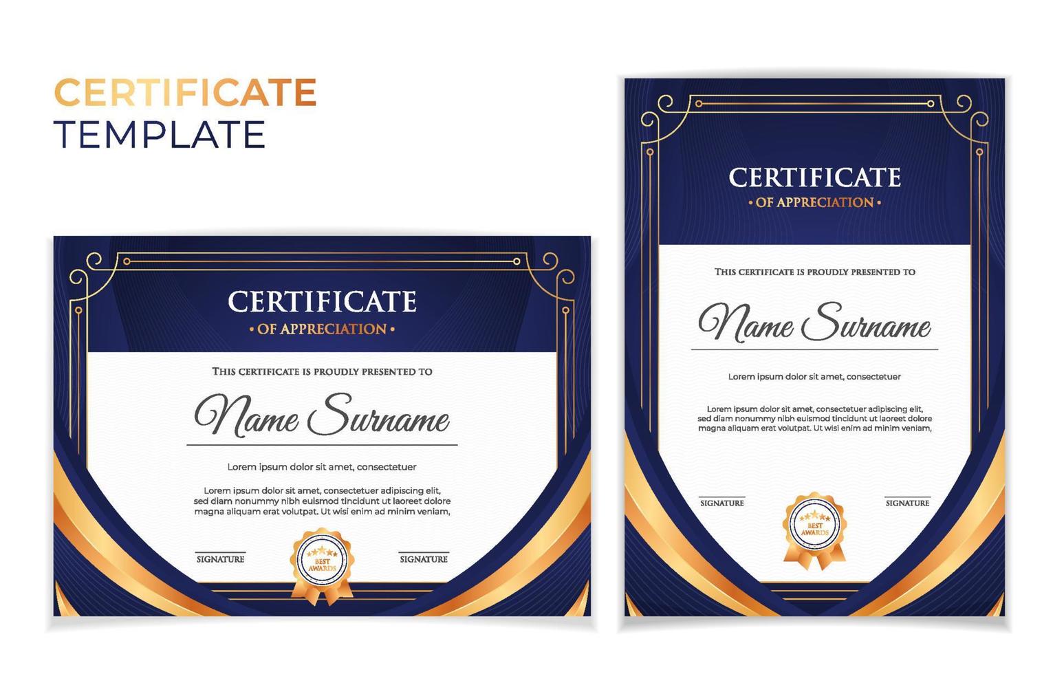 elegante conjunto de plantillas de certificado profesional vector