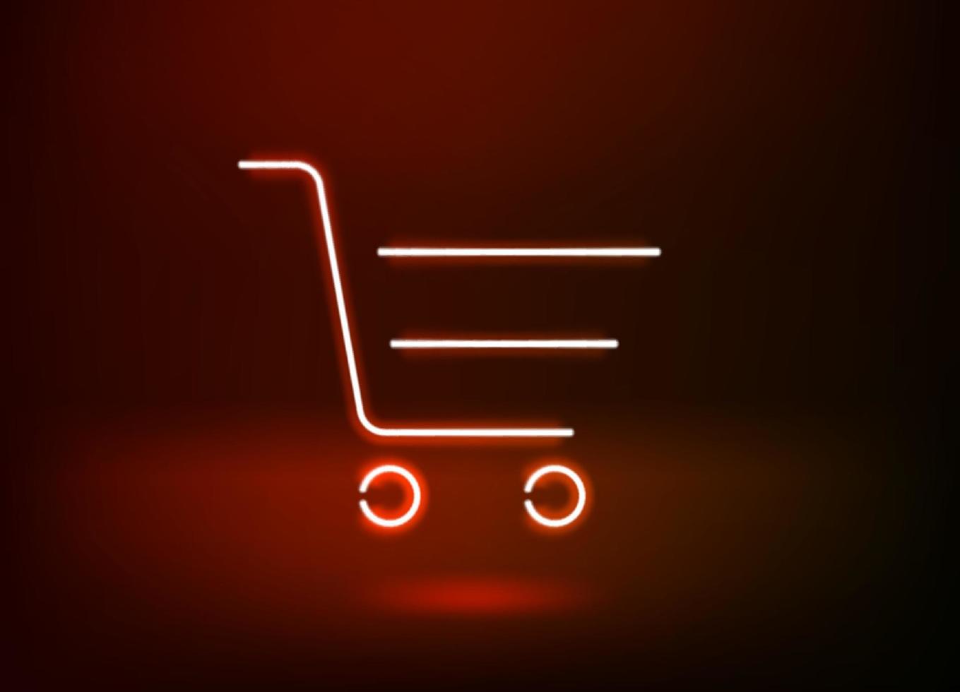 Neon glowing shopping cart icon. 3d vector illustration
