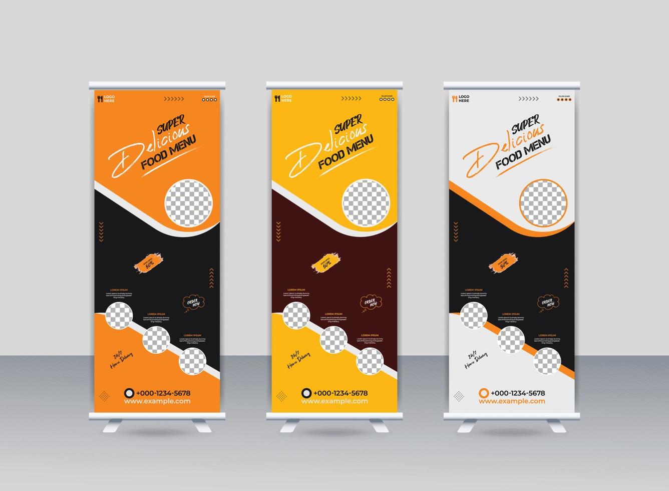 Super delicious food menu roll up banner design template vector
