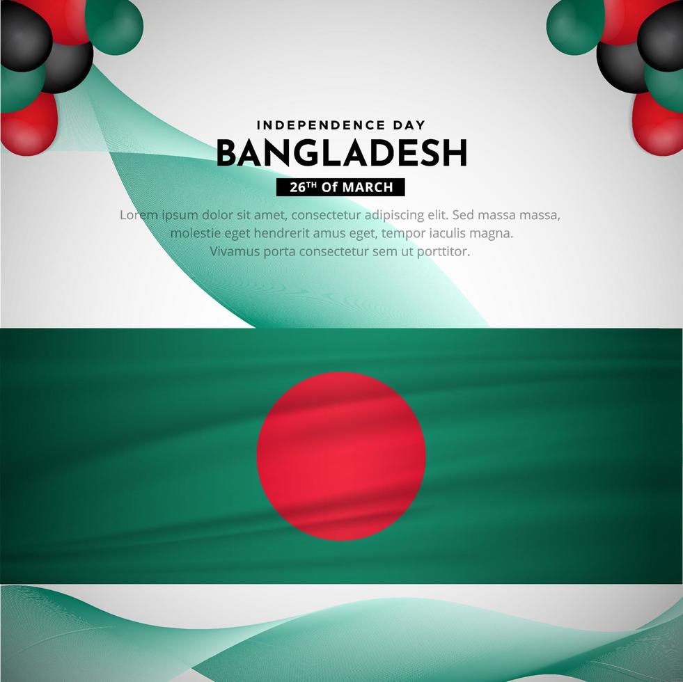 diseño moderno y sorprendente del día de la independencia de bangladesh con vector de bandera ondulada