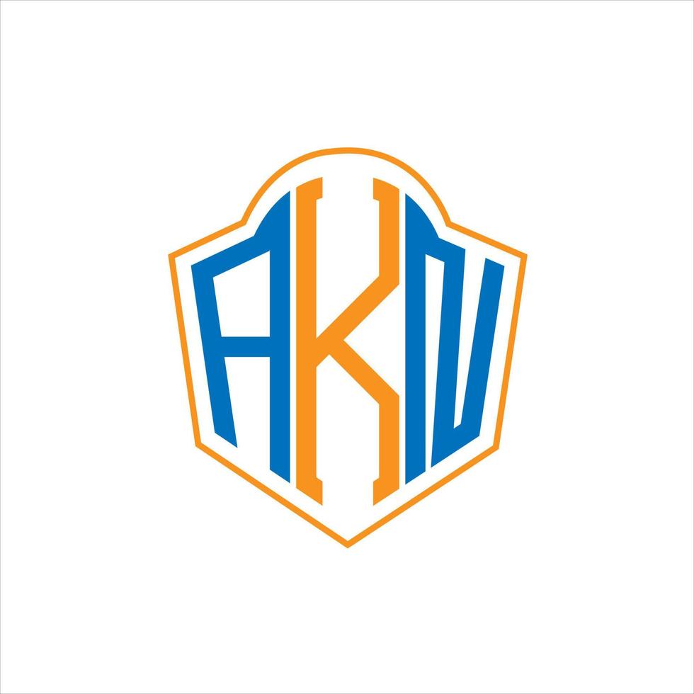 akn diseño de logotipo de escudo de monograma abstracto sobre fondo blanco. logotipo de la letra de las iniciales creativas akn. vector