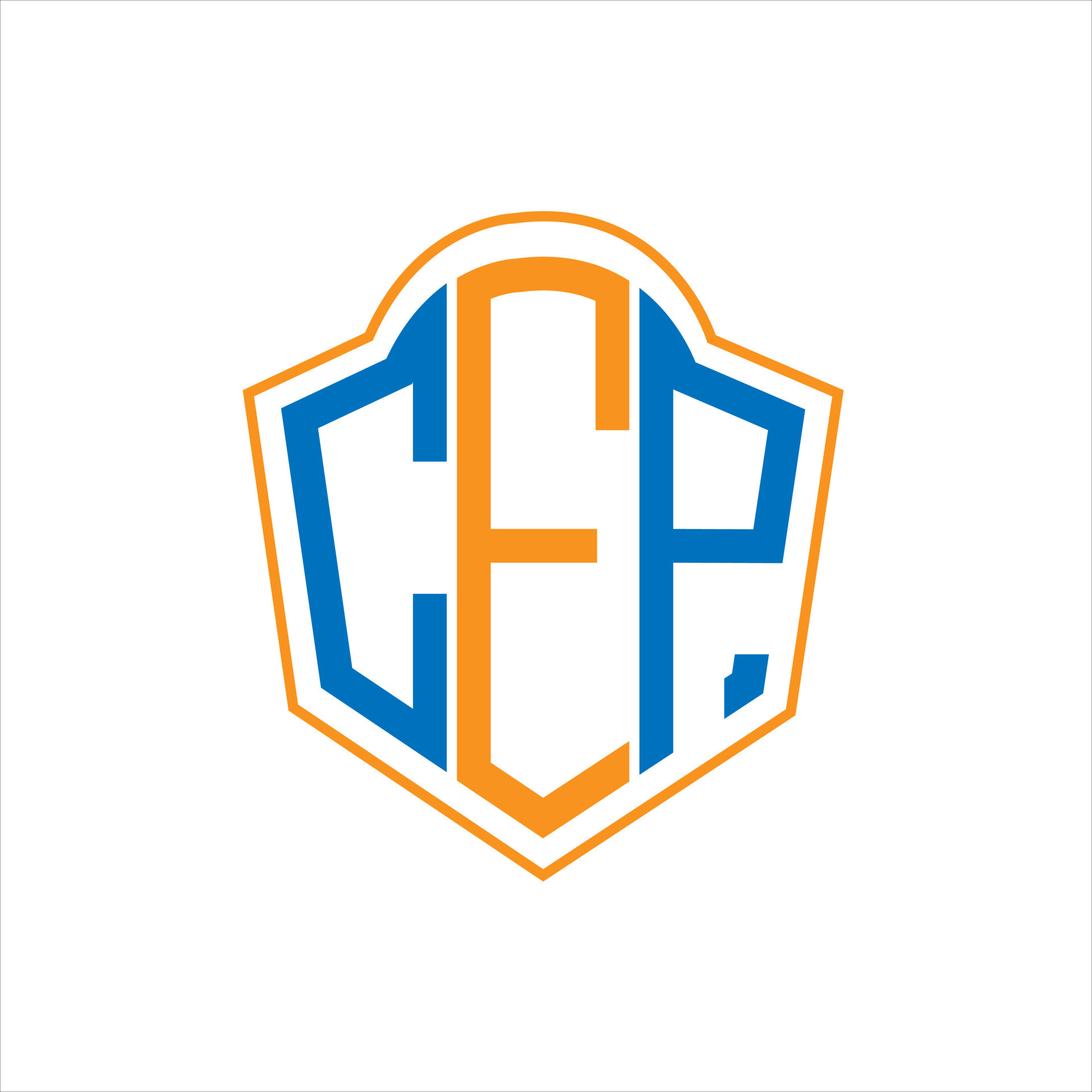 diseño de logotipo de escudo monograma abstracto cep sobre fondo blanco. logotipo de la letra de diseño de logotipo de escudo monograma abstracto cep sobre fondo blanco. logotipo de la letra de