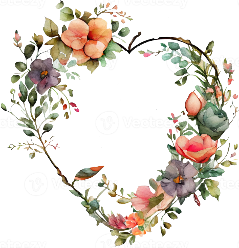 bloemen hart kader waterverf png