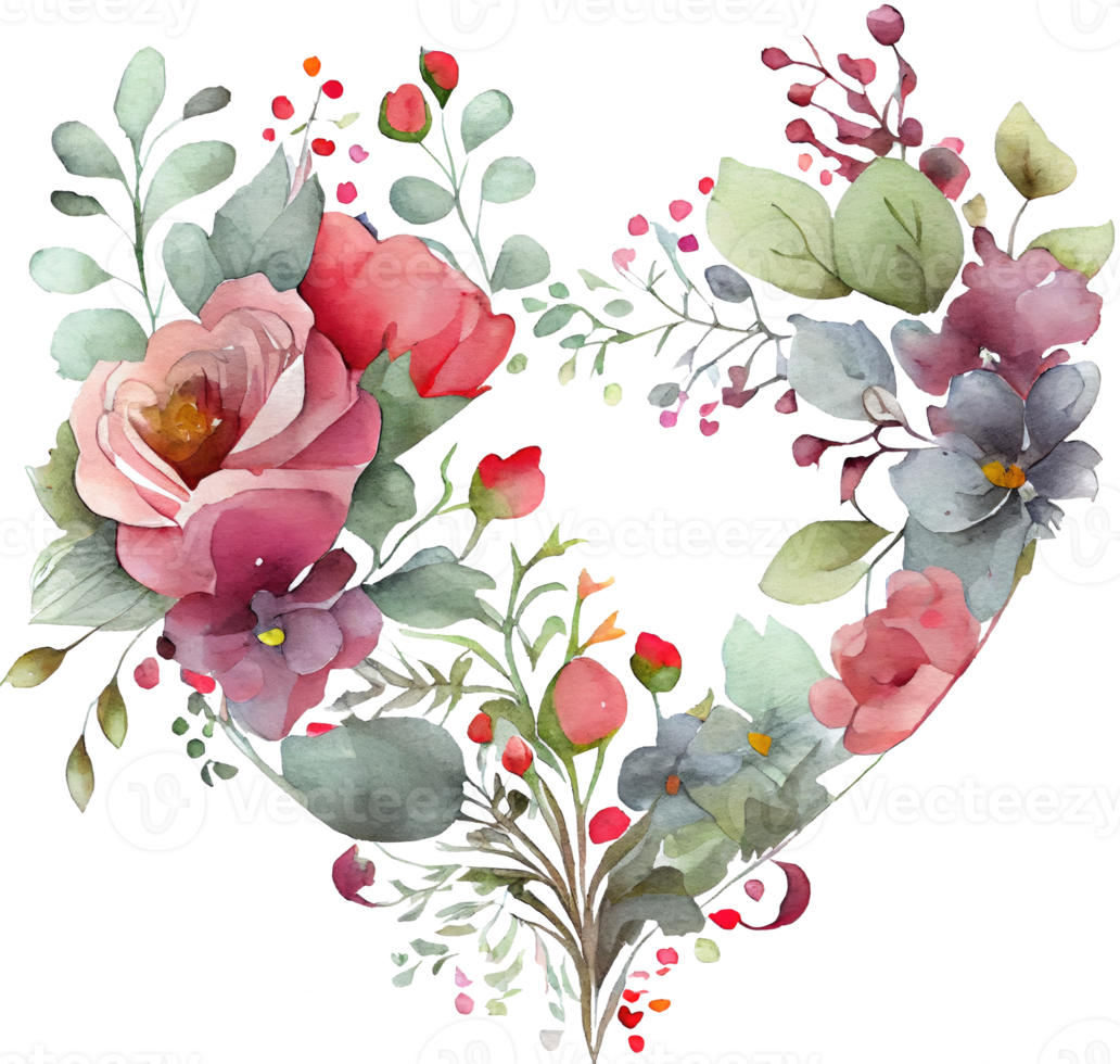 bloemen hart kader waterverf png