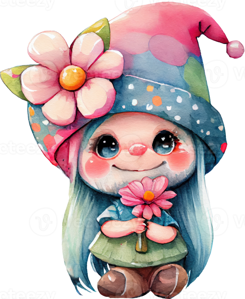 Cute Flower Gnome Watercolor png