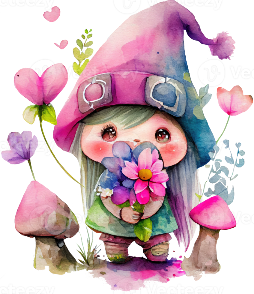 Cute Flower Gnome Watercolor png