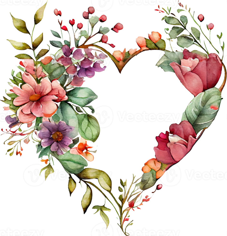 Floral Heart Frame Watercolor png