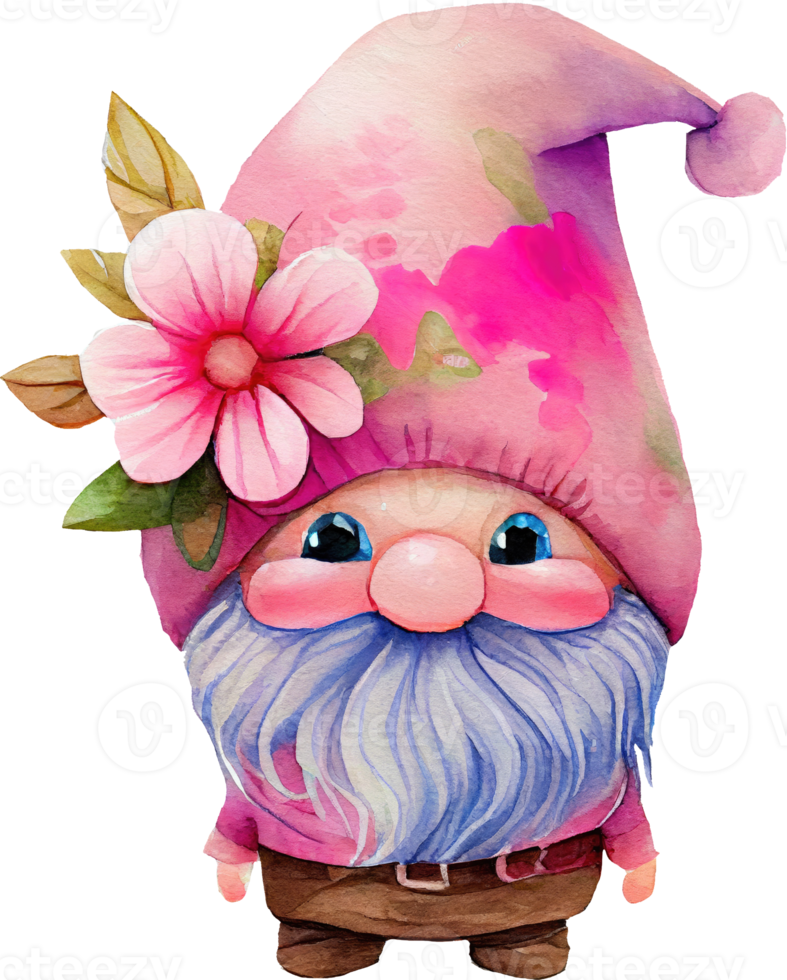 aquarelle de gnome fleur mignon png