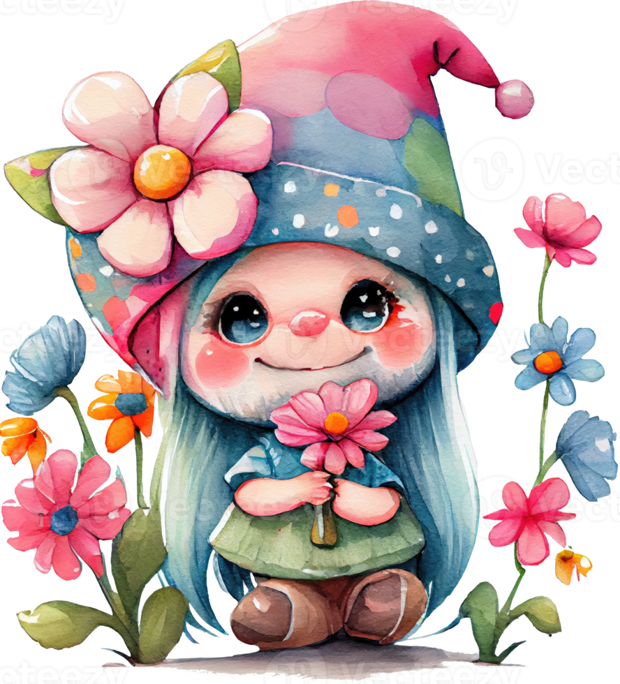 Cute Flower Gnome Watercolor png
