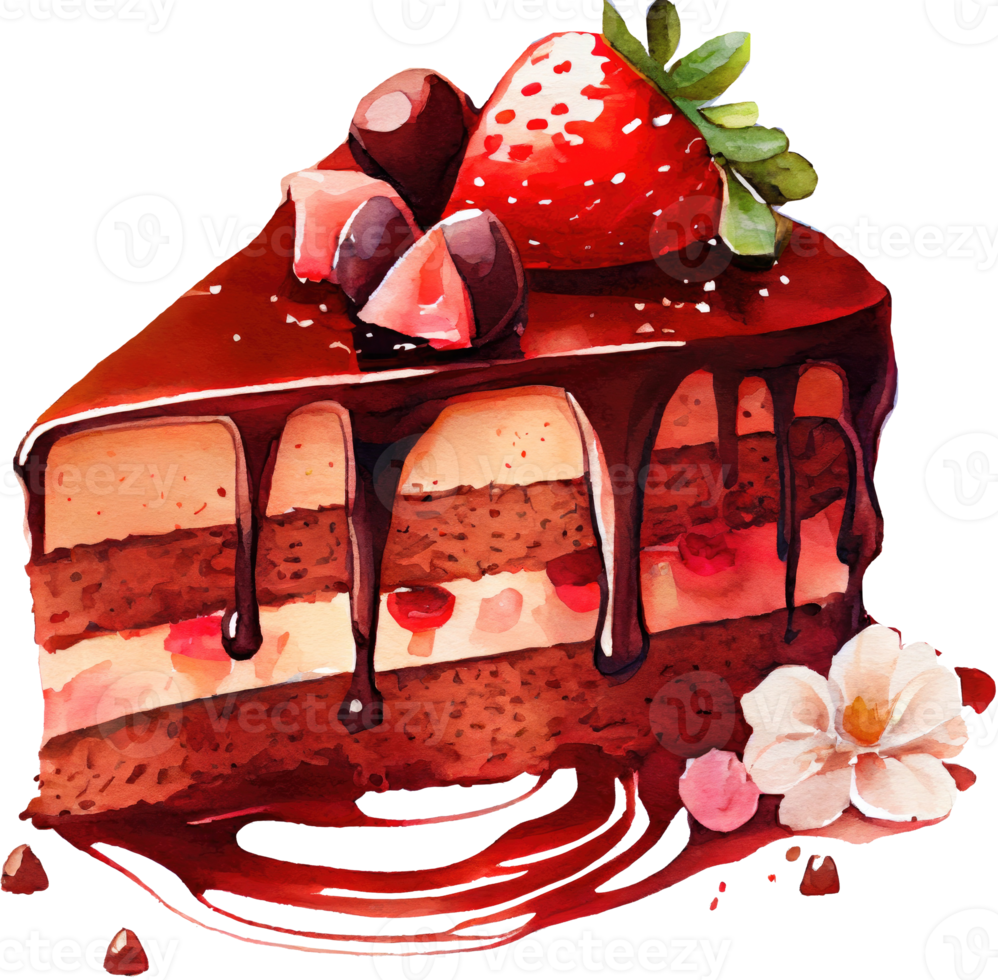 aquarela de bolo de chocolate com morango png