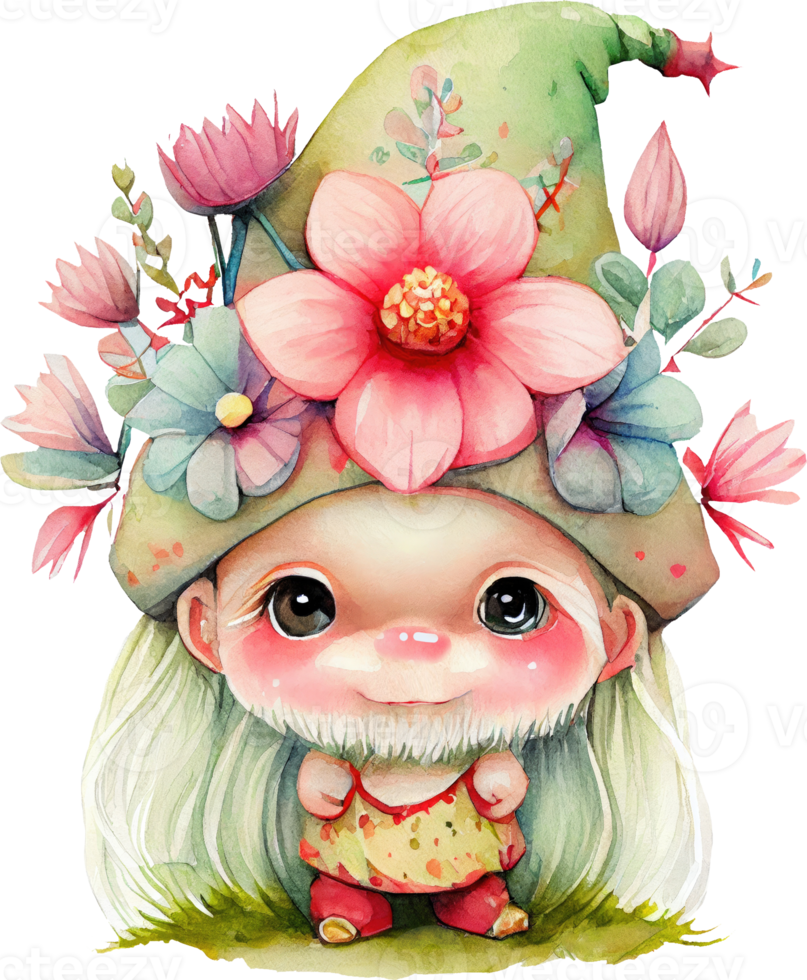 Cute Flower Gnome Watercolor png